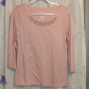 St John's Bay pink jeweled blouse size small